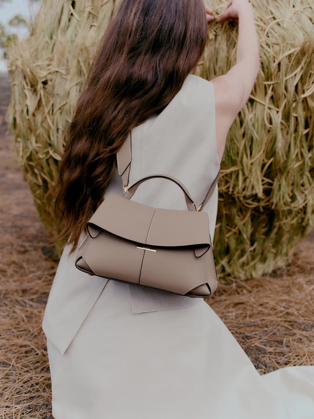 Polène Mokki Mini Handbag Purse Textured Taupe